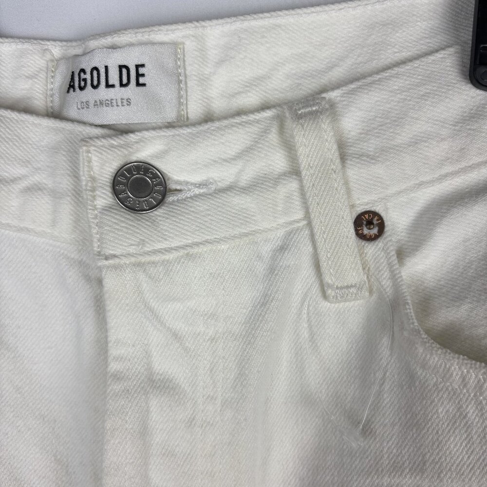 30 Agolde High Rise Short Parker Long Organic Cotton White Button Closure Denim - Picture 5 of 16